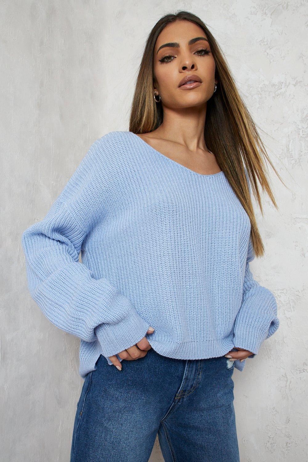 Pull bleu pastel femme sale